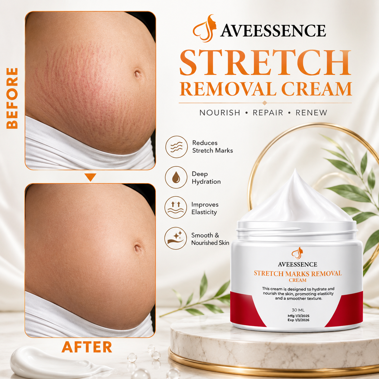 Stretch Mark Removal Cream | Smooth & Nourish Skin | Fast-Absorbing Formula