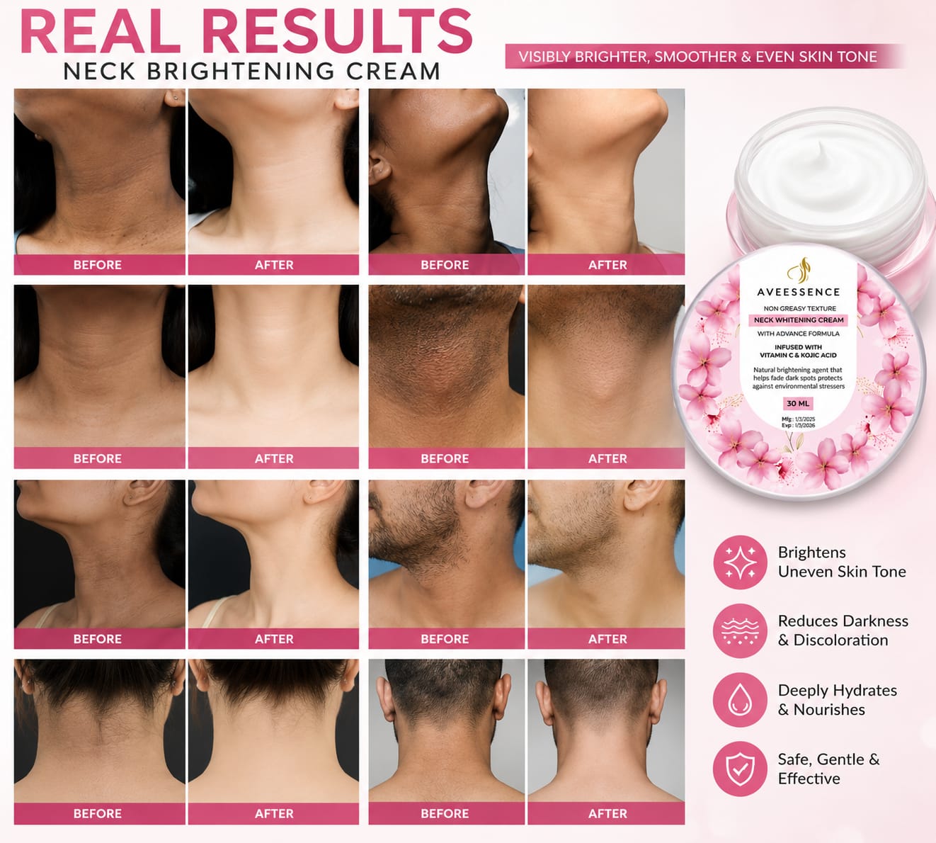 AVEESSENCE Neck Whitening Cream | Brightens & Smooths Dark Neck Skin | Fast-Absorbing Formula