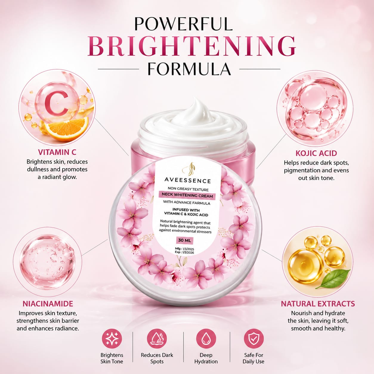 AVEESSENCE Neck Whitening Cream | Brightens & Smooths Dark Neck Skin | Fast-Absorbing Formula