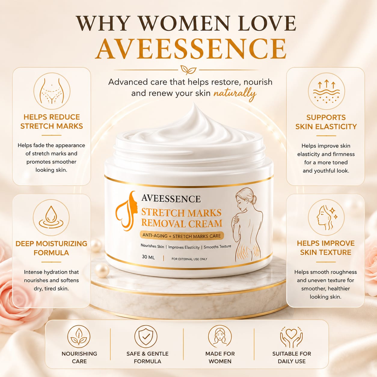 Stretch Mark Removal Cream | Smooth & Nourish Skin | Fast-Absorbing Formula