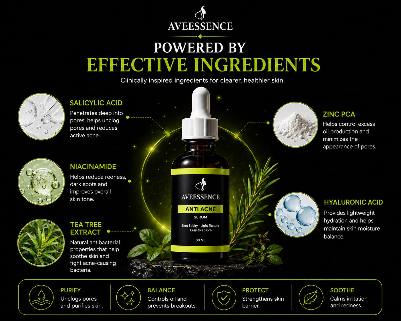 AVVEESENCE Clear, Calm & Acne-Free Skin Advanced Salicylic Acid Serum for Stubborn Breakouts
