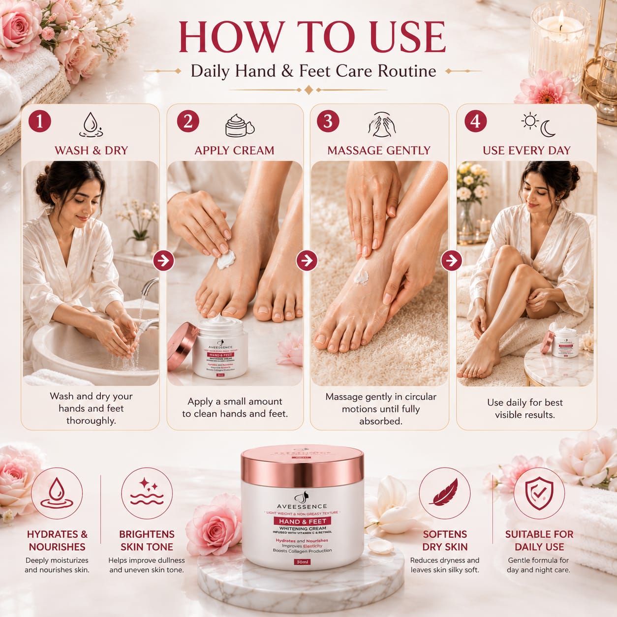 Hand & Foot Brightening Cream | Removes Dark Spots & Smooths Rough Skin